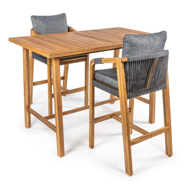 Porto Modern Coastal 3-Piece Acacia Wood Outdoor Bar Set with Cushions - JONATHAN Y